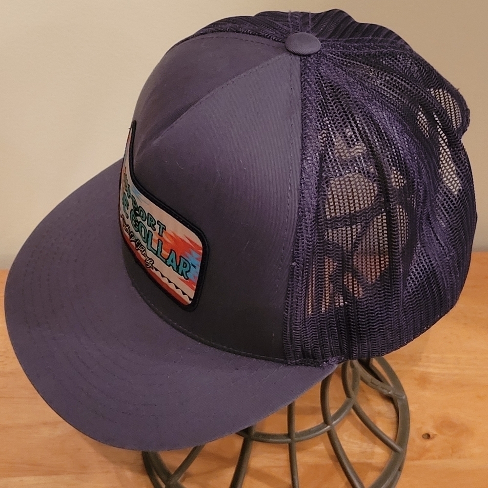 TROLL CO. CLOTHING Support Blue Collar Adjustable Snapback Meshback Trucker Cap - Picture 5 of 16